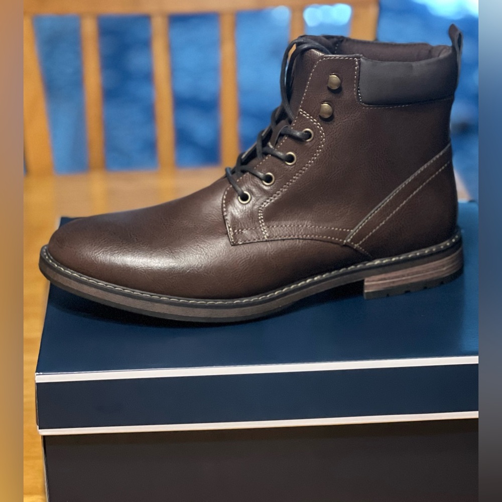 Men's Brown Faux Leather Boots- Club Room